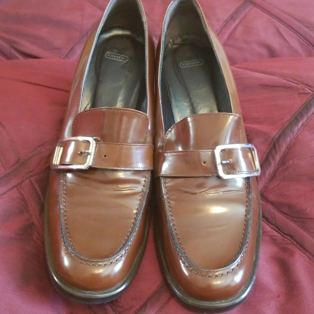 Coach Brown Leather Buckle Loafers